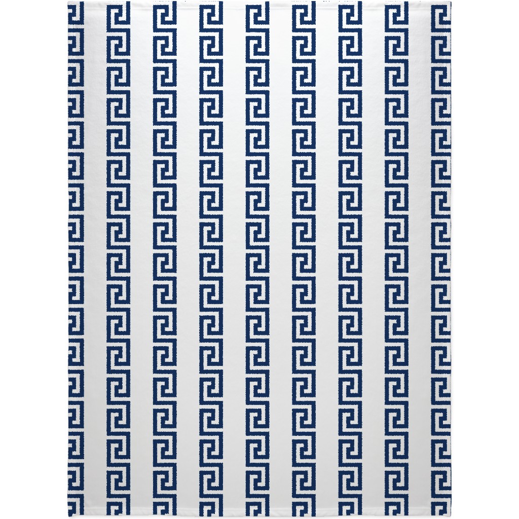 Greek Key - Navy Blanket, Sherpa, 60x80, Blue