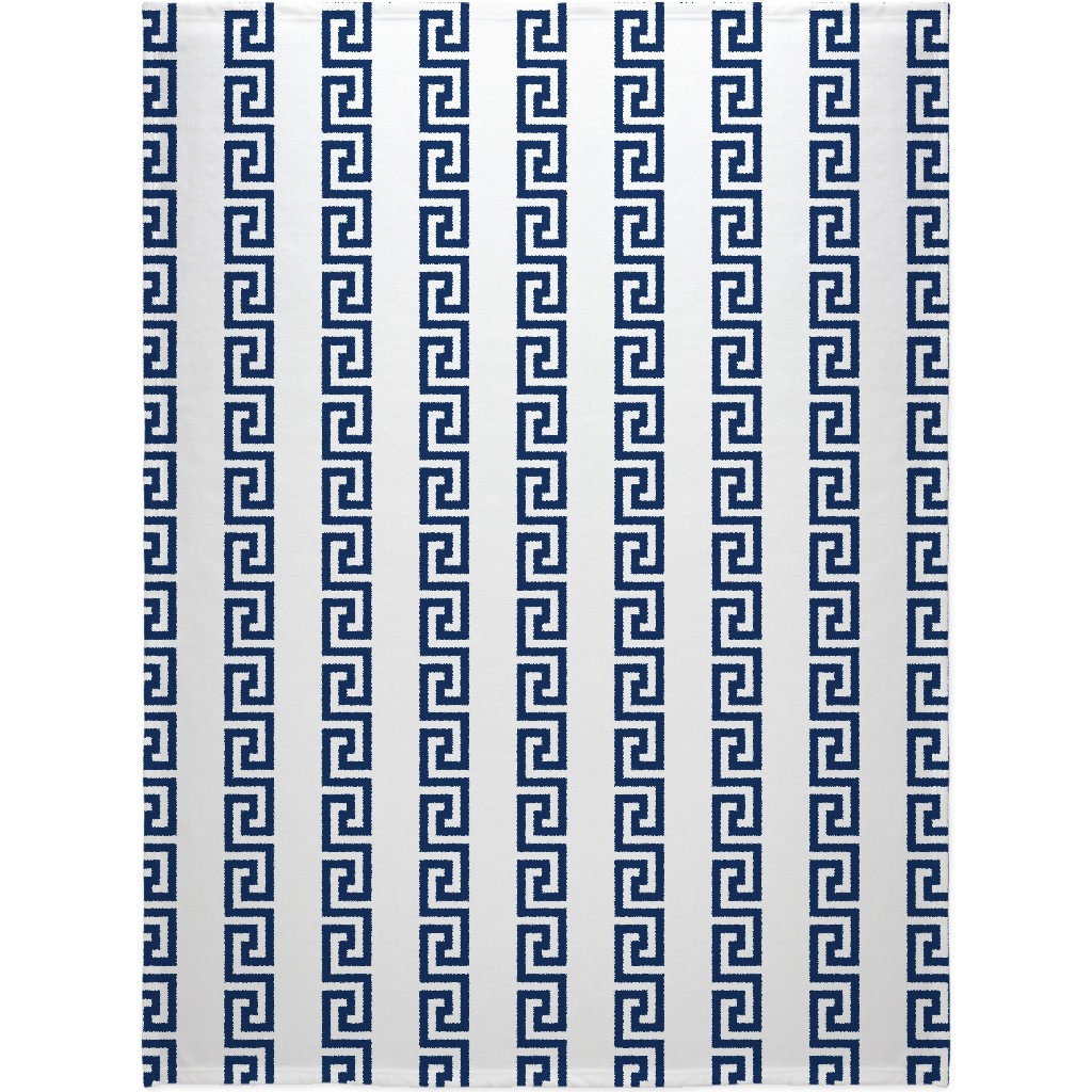 Greek Key - Navy Blanket, Sherpa, 60x80, Blue, True Blue