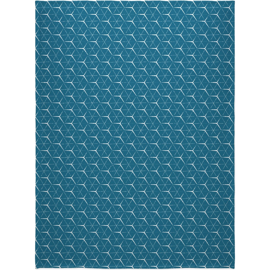 Hexagons - Blue Blanket, Sherpa, 60x80, Blue