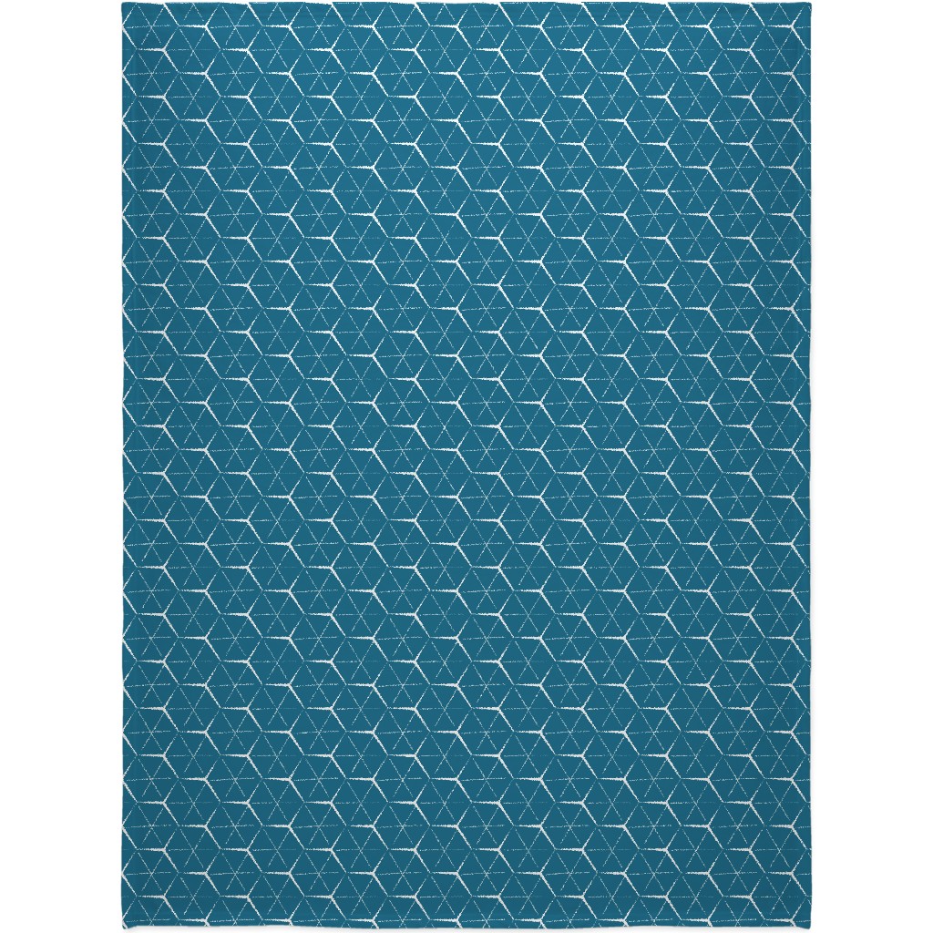Hexagons - Blue Blanket, Sherpa, 60x80, Blue, True Blue