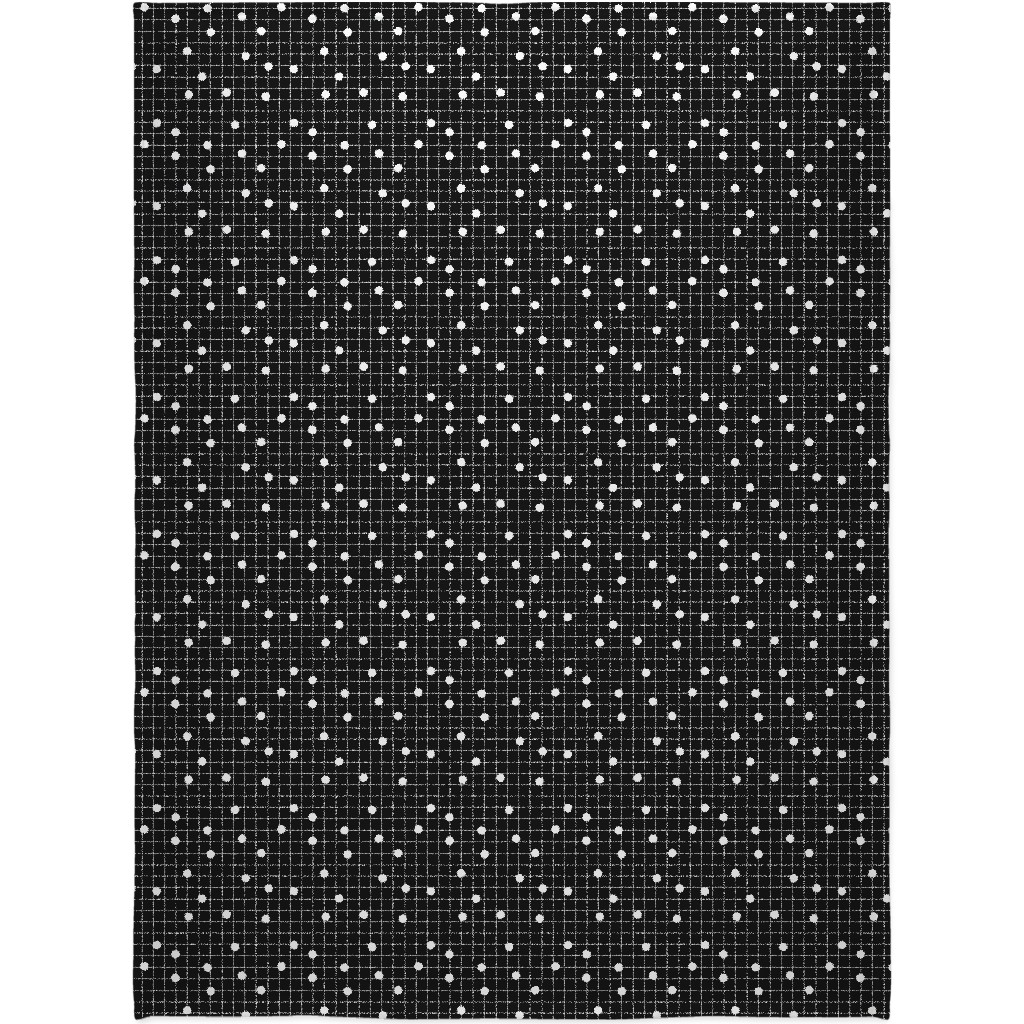 Dot Line - Black and White Blanket, Sherpa, 60x80, Black, Black