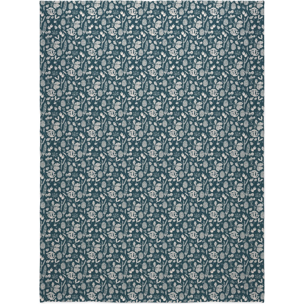 Nature Walk in Autumn - Blue and Cream Blanket, Sherpa, 60x80, Blue, True Blue