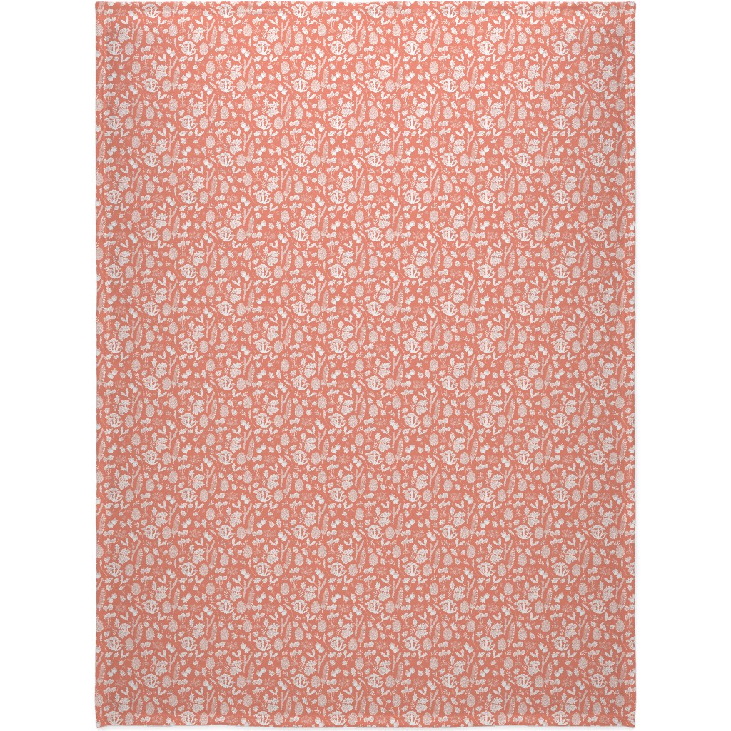 Nature Walk Block Print - Pink Blanket, Sherpa, 60x80, Pink, Bright Pink