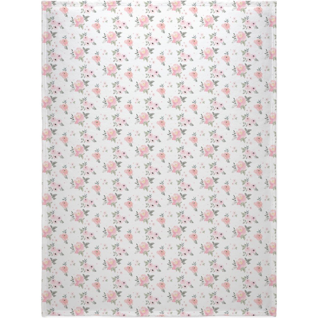 Sweet Blush Roses - Pink Blanket, Sherpa, 60x80, Pink