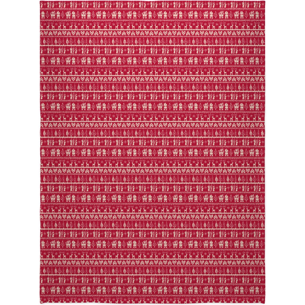 Vintage Nordic Christmas Blanket, Sherpa, 60x80, Red