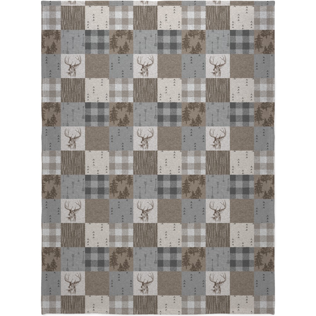 Rustic Buck - Brown and Grey Blanket, Sherpa, 60x80, Brown