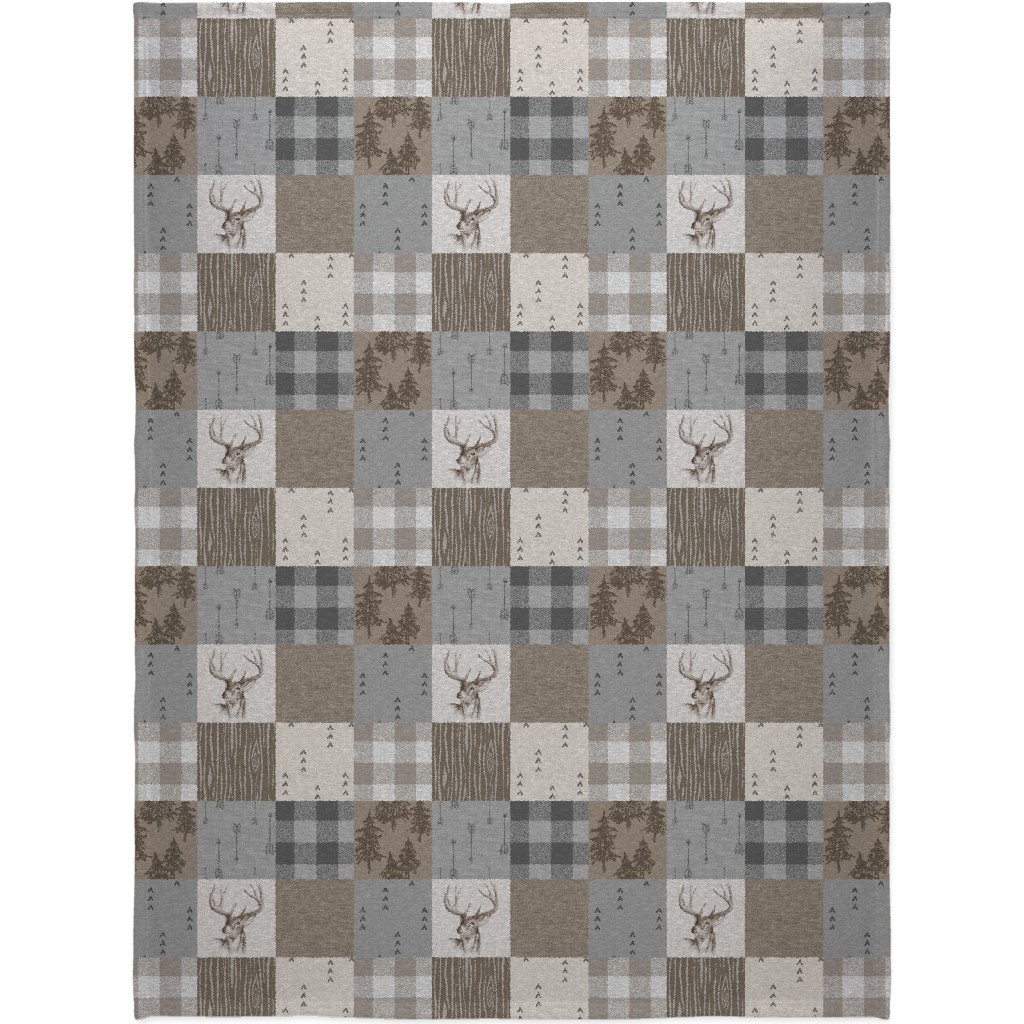 Rustic Buck - Brown and Grey Blanket, Sherpa, 60x80, Brown, Brown