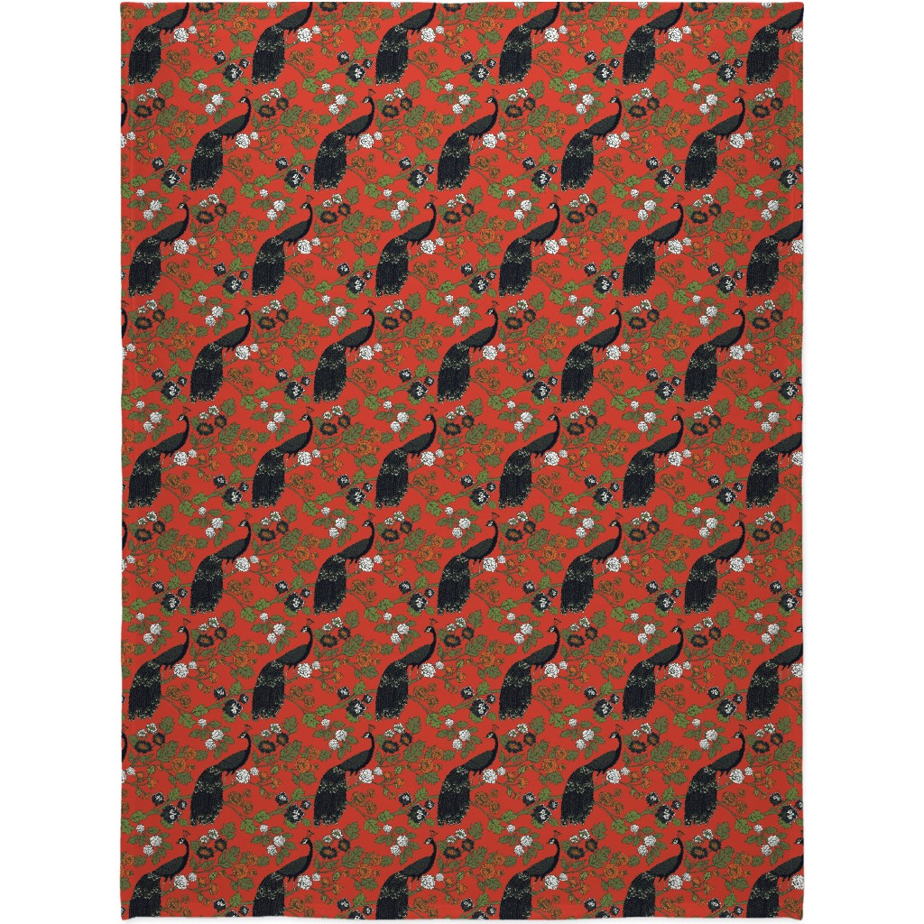 Peacock Garden - Red Blanket, Sherpa, 60x80, Red, Red