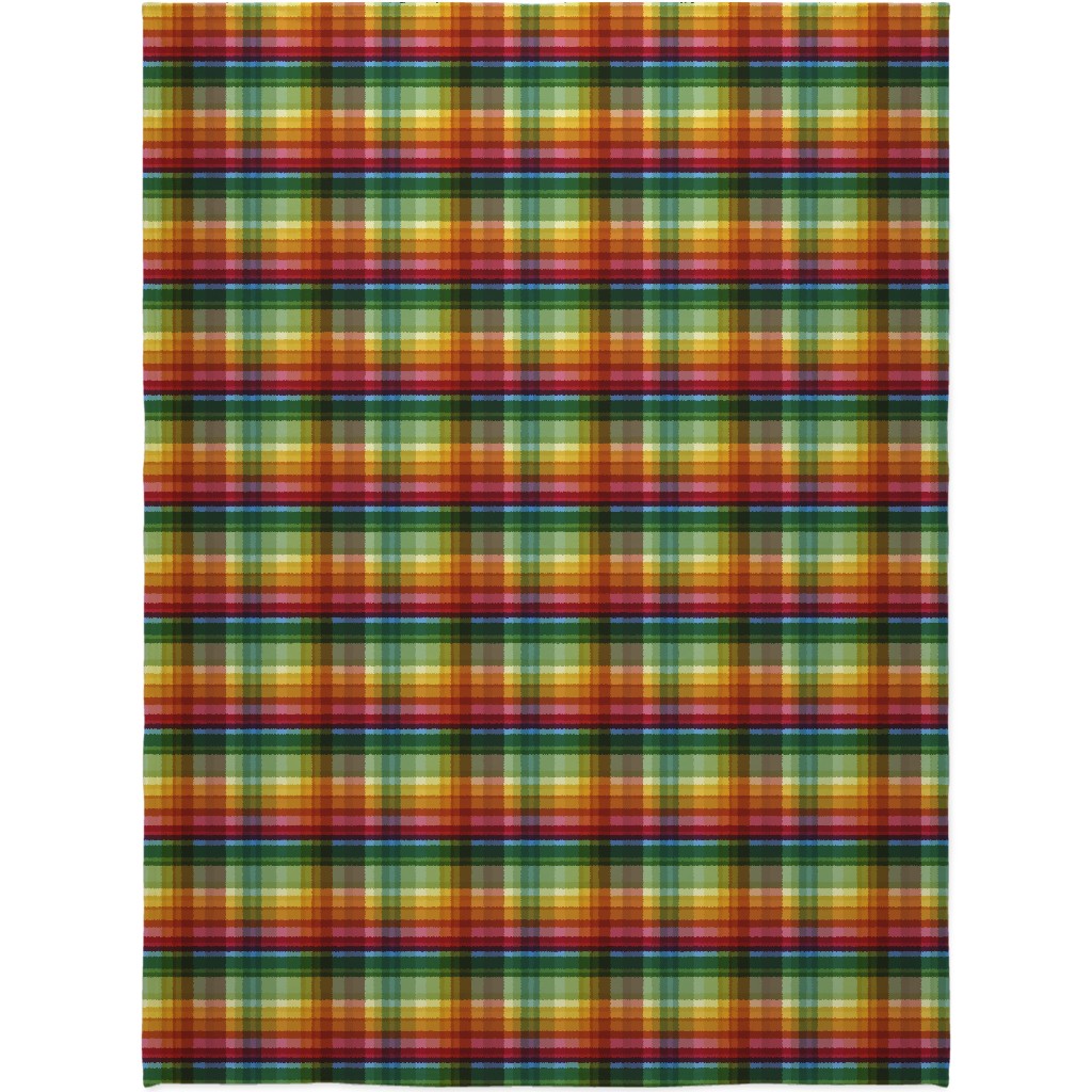 Gingham Rainbow Check Blanket, Sherpa, 60x80, Multicolor
