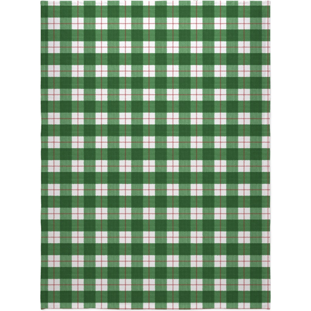 Double Plaid Blanket, Sherpa, 60x80, Green