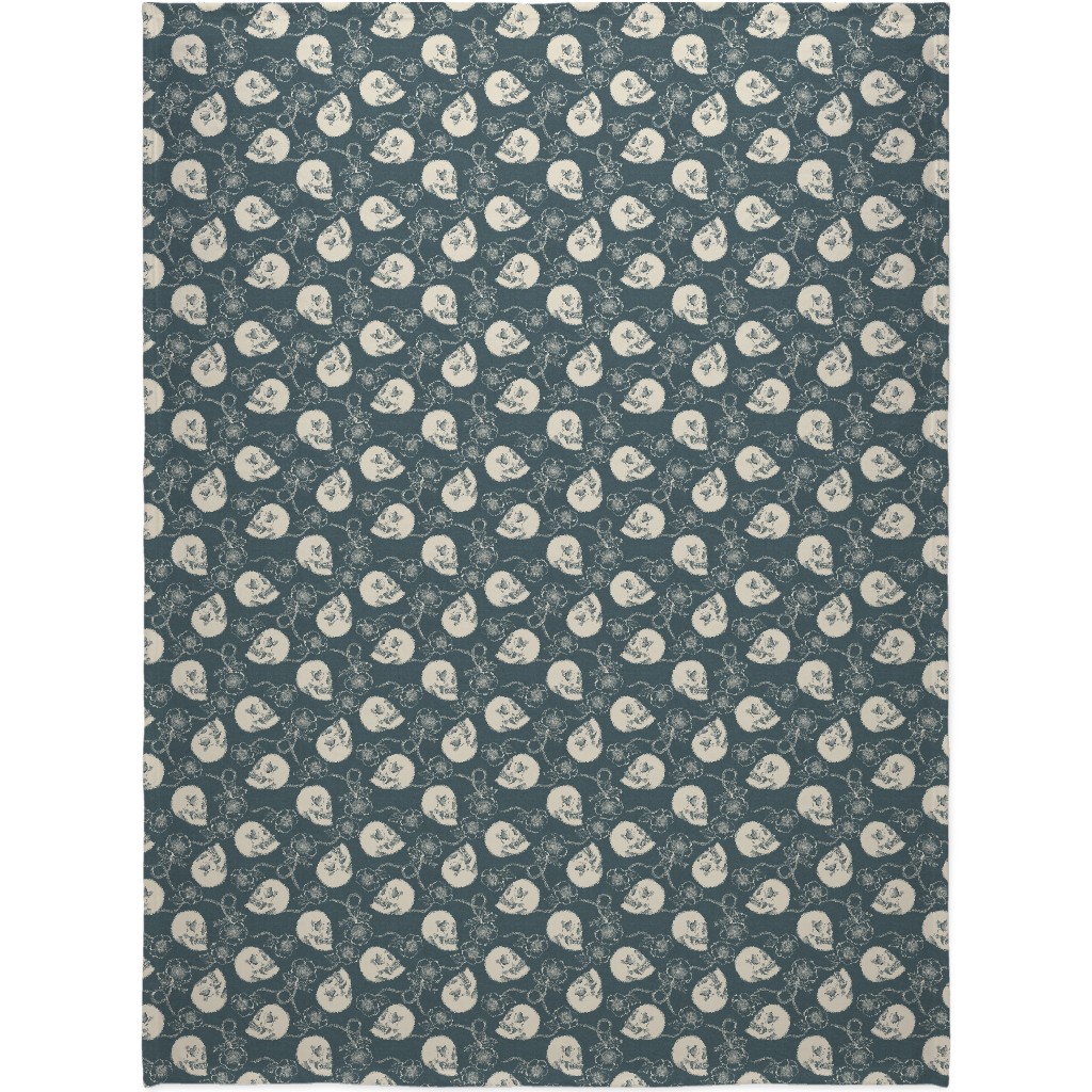 Skulls and Anemones - Grey Blanket, Sherpa, 60x80, Gray, Gray