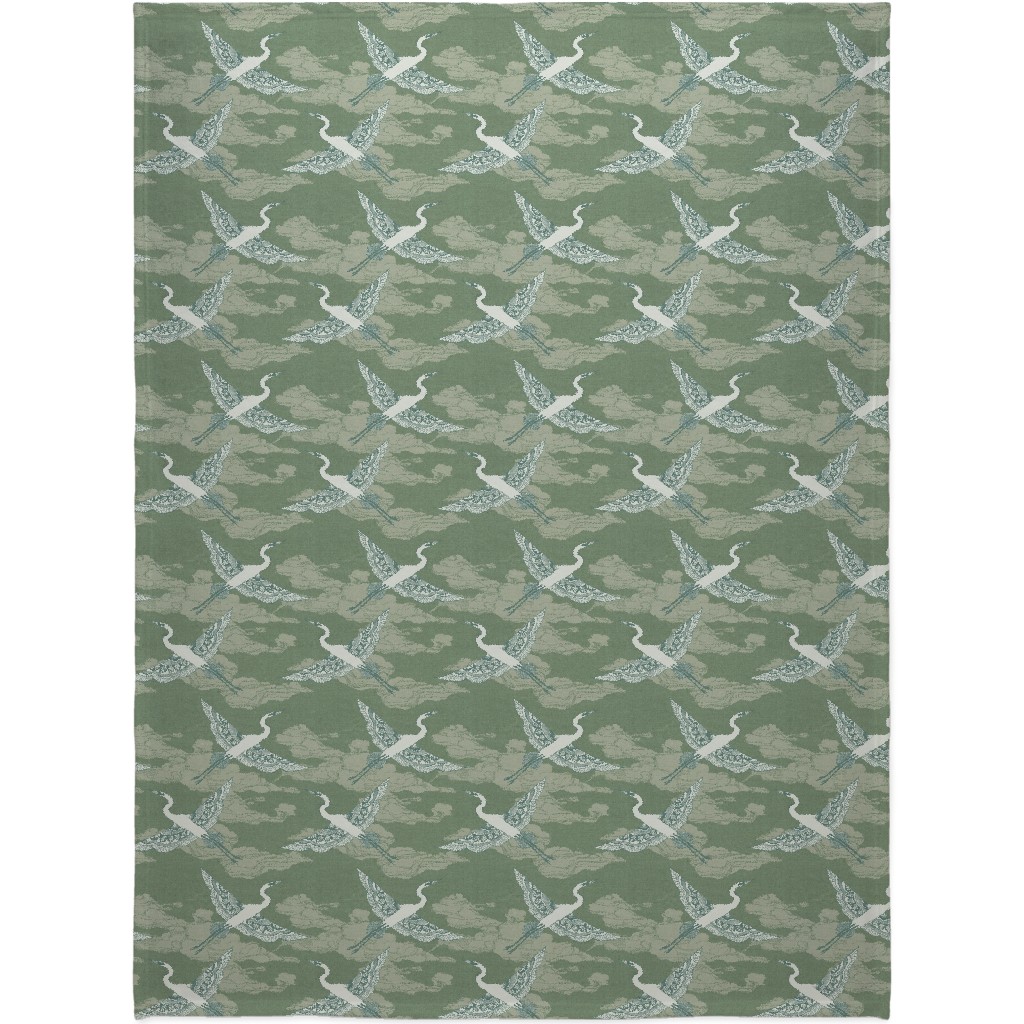 Egrets - Green Blanket, Sherpa, 60x80, Green, Classic Green