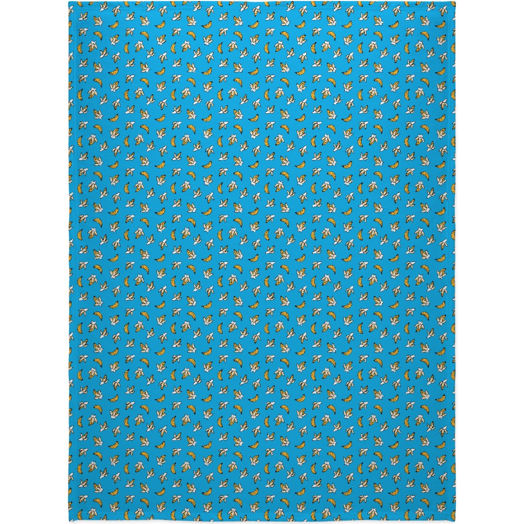 Funny Yummy Banana Cats - Blue Blanket, Sherpa, 60x80, Blue, True Blue