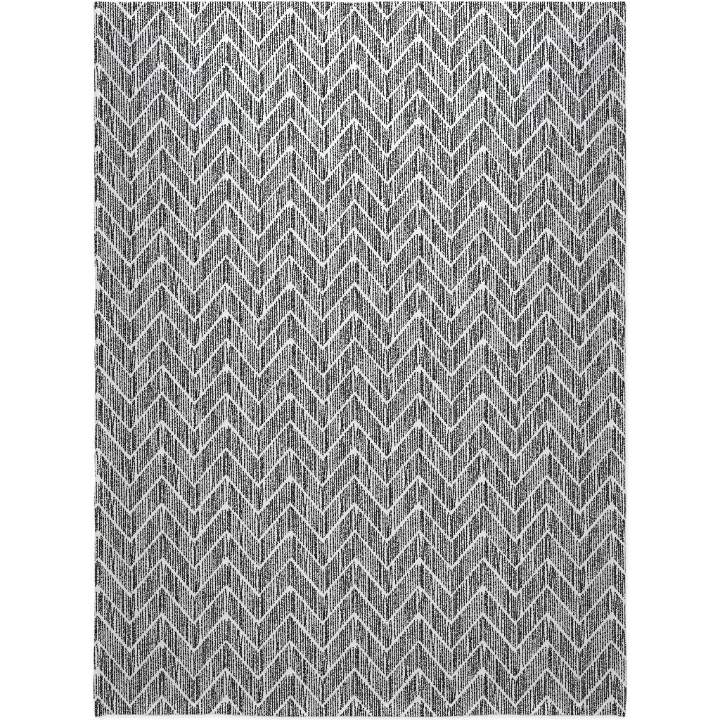 Black & White Chevron Blanket, Sherpa, 60x80, Gray