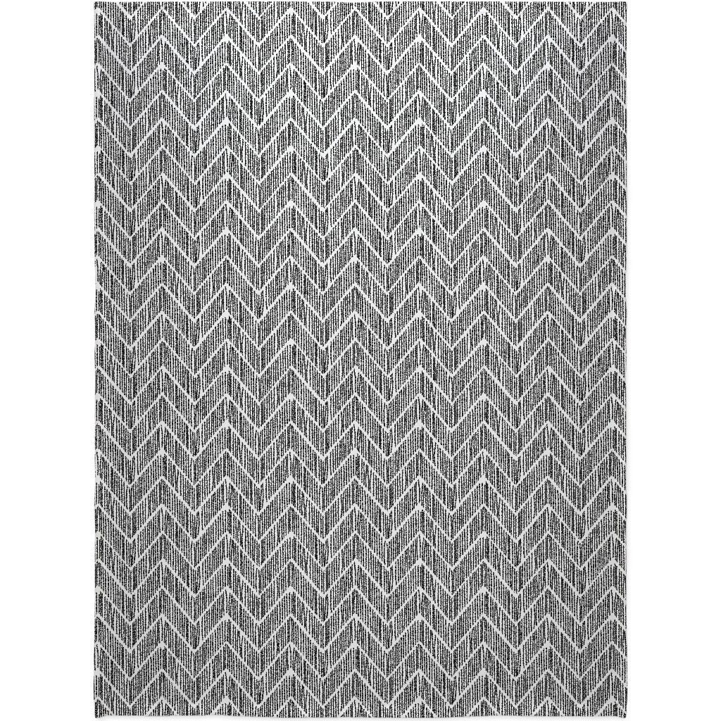 Black & White Chevron Blanket, Sherpa, 60x80, Gray, Gray