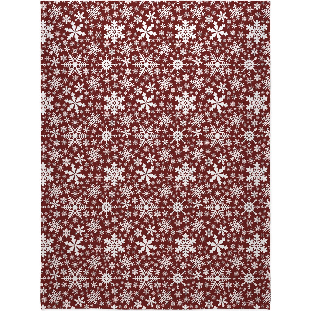 Christmas White Snowflakes on Red Background Blanket, Sherpa, 60x80, Red