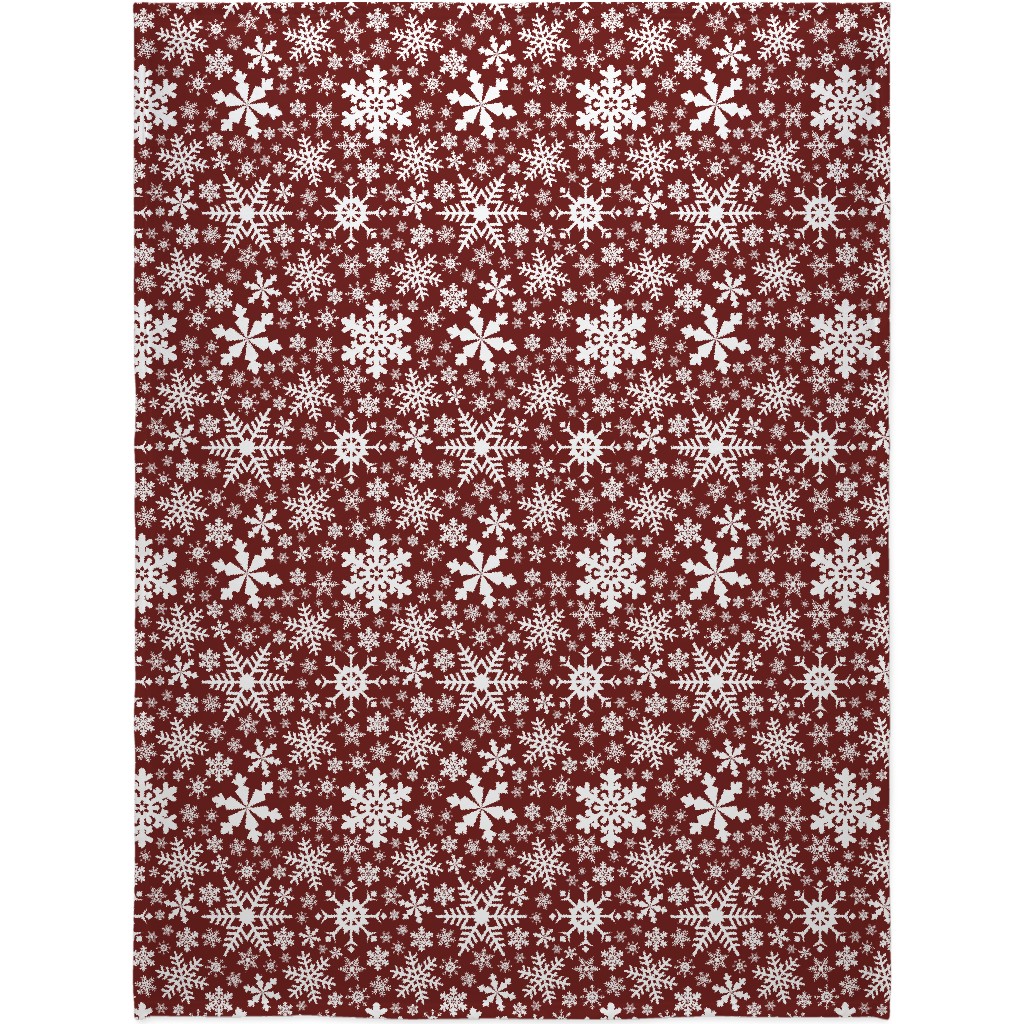 Christmas White Snowflakes on Red Background Blanket, Sherpa, 60x80, Red