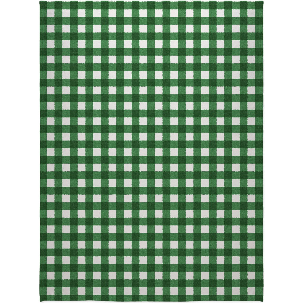 Gingham Linen - Green Blanket, Sherpa, 60x80, Green