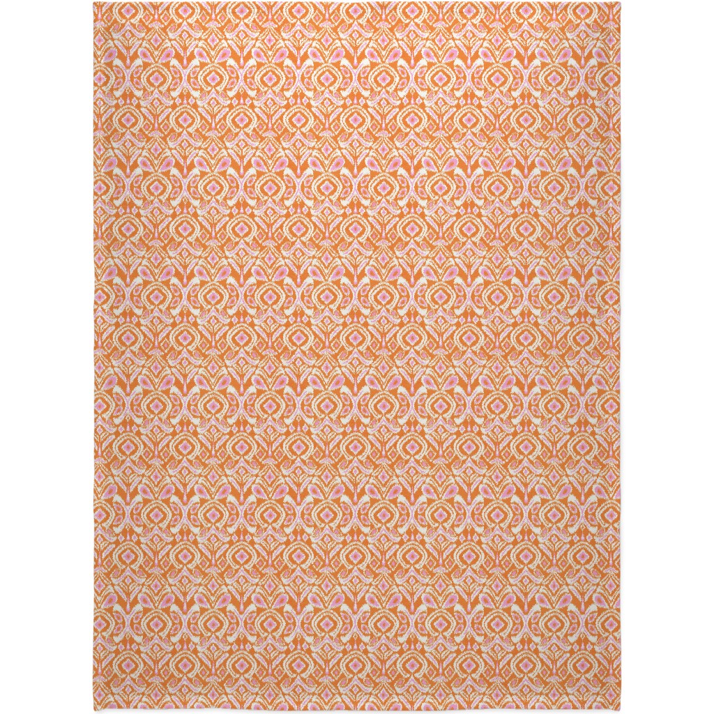 Ikat Flower - Orange and Pink Blanket, Sherpa, 60x80, Orange