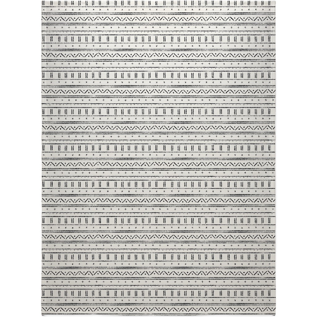 African Inspired Mudcloth - Black and Beige Blanket, Sherpa, 60x80, Beige
