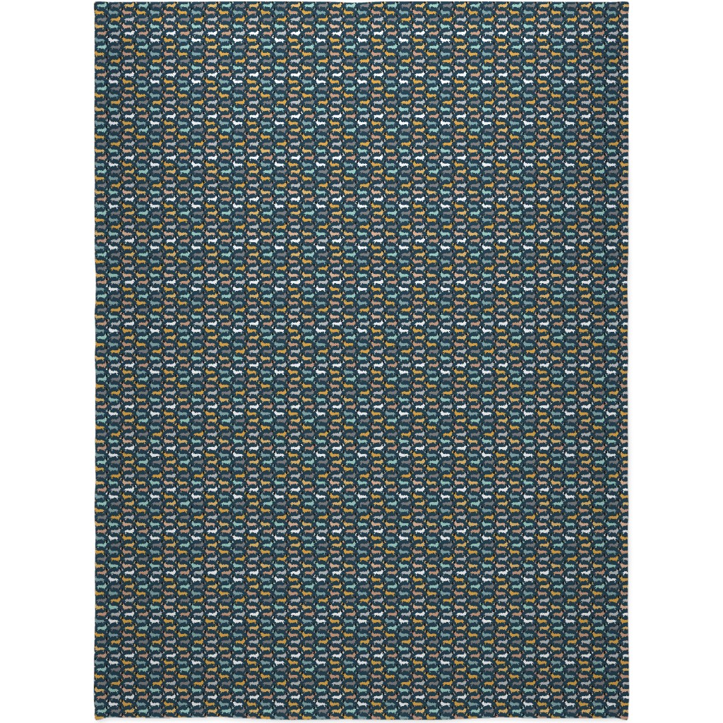 Retro Dachshund Dogs Blanket, Sherpa, 60x80, Green, Blue Slate