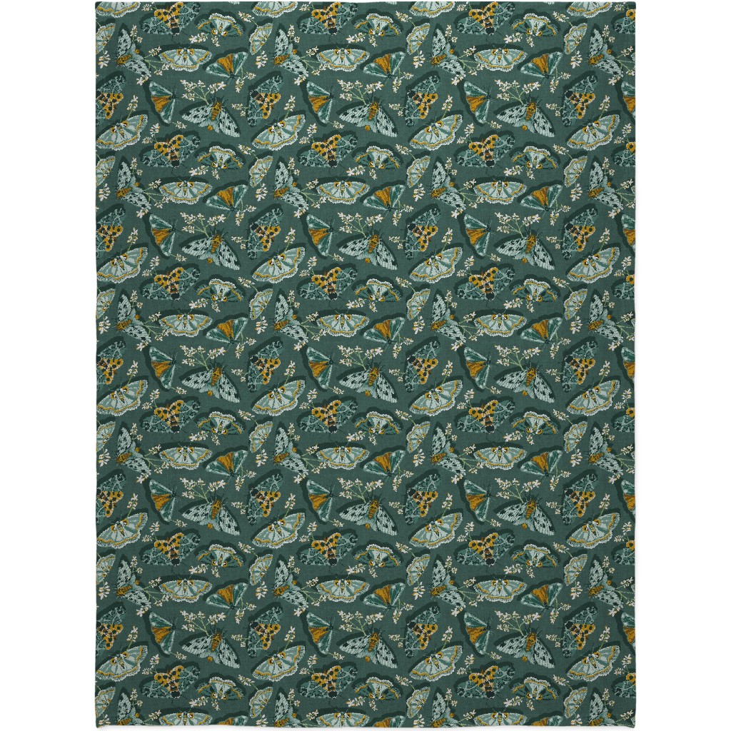 Gathering Moths - Green Blanket, Sherpa, 60x80, Green, Classic Green