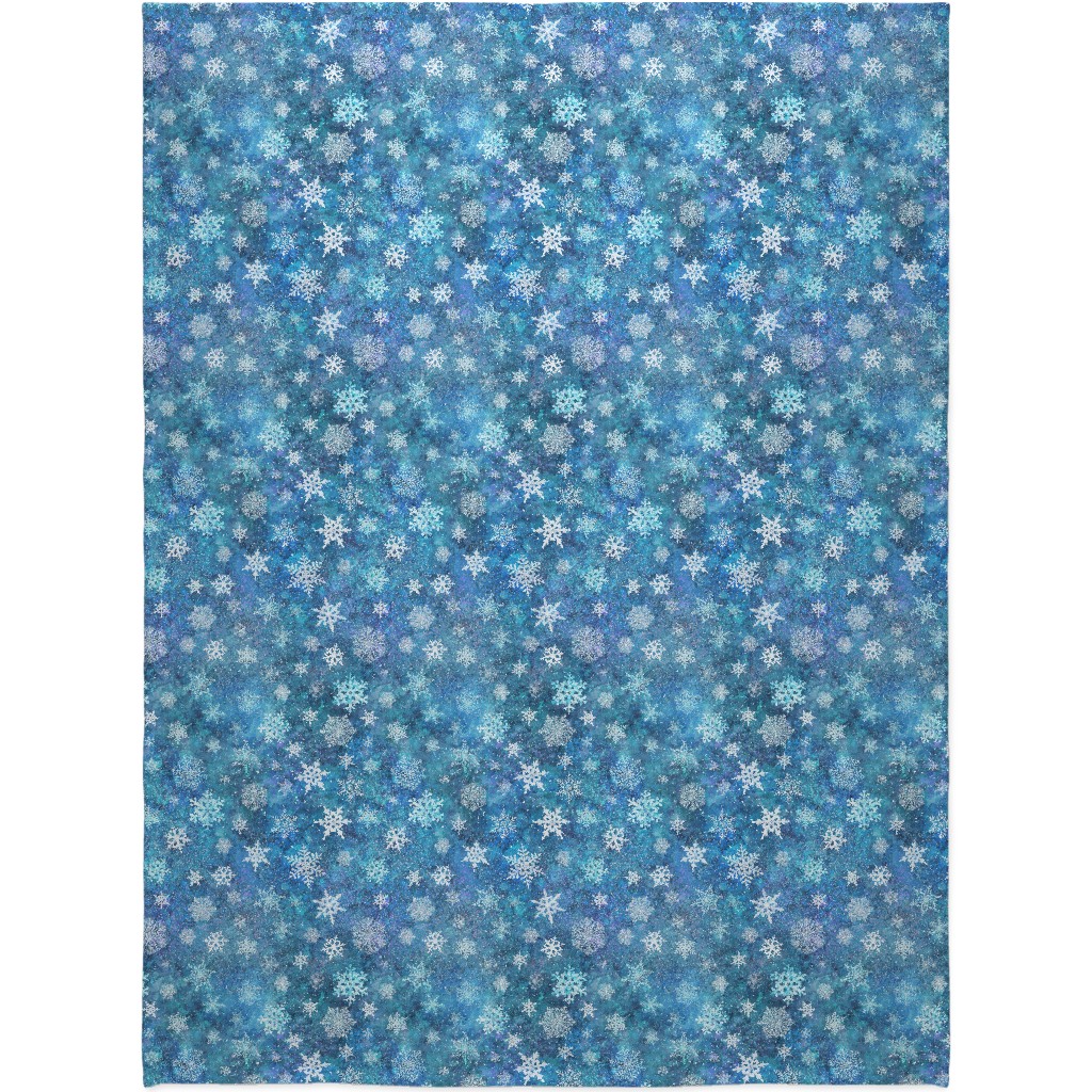 Whinsical Snowflakes Handpainted With Watercolors - Blue Blanket, Sherpa, 60x80, Blue, True Blue