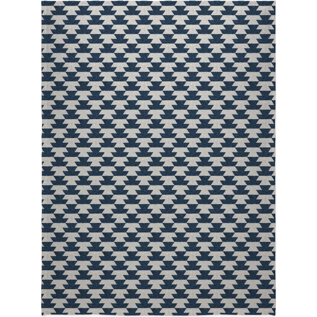 Boho Geometric Aztec - Stone & Denim Blanket, Sherpa, 60x80, Blue