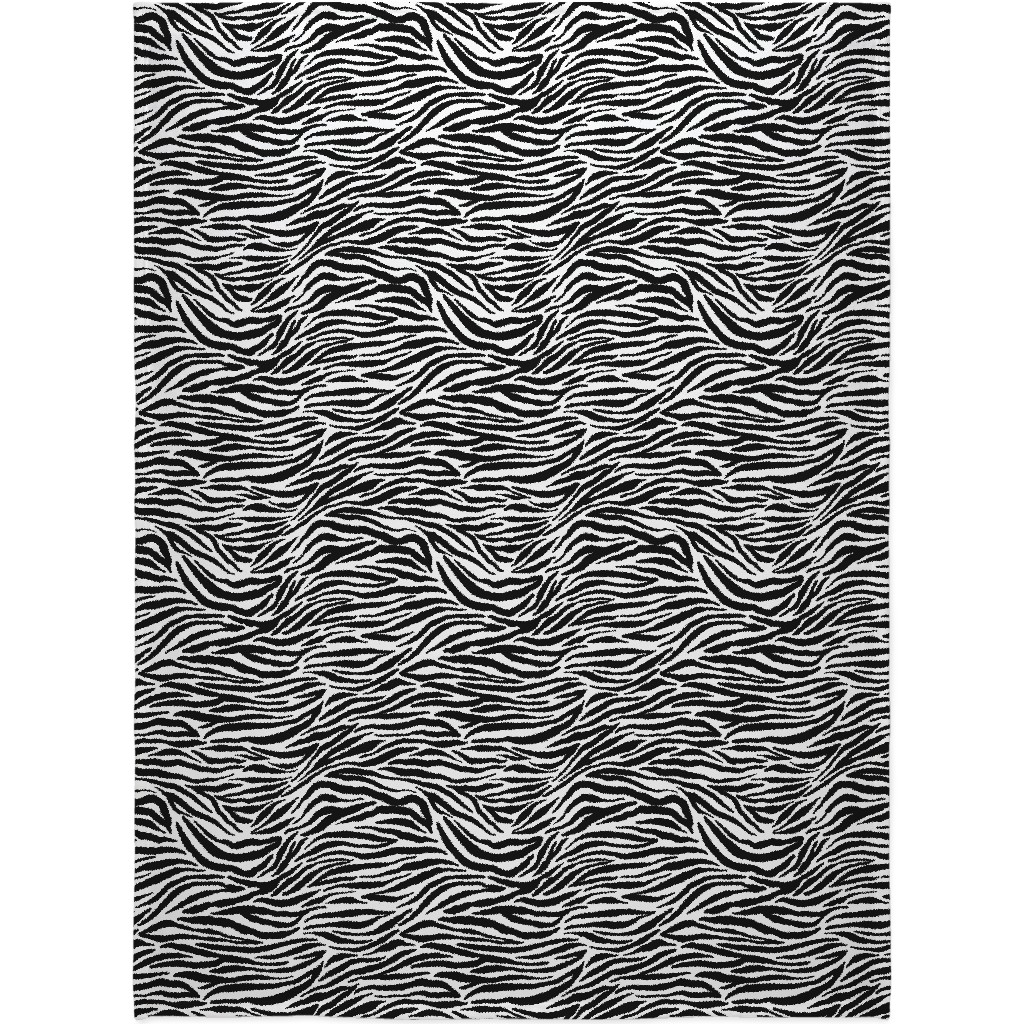 Zebra Print - Black and White Blanket, Sherpa, 60x80, Black