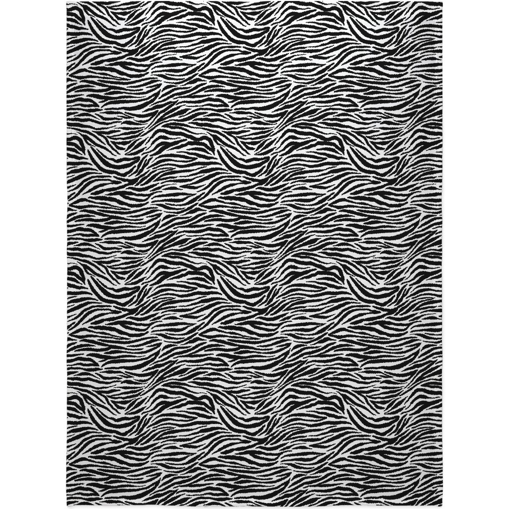 Zebra Print - Black and White Blanket, Sherpa, 60x80, Black, Black