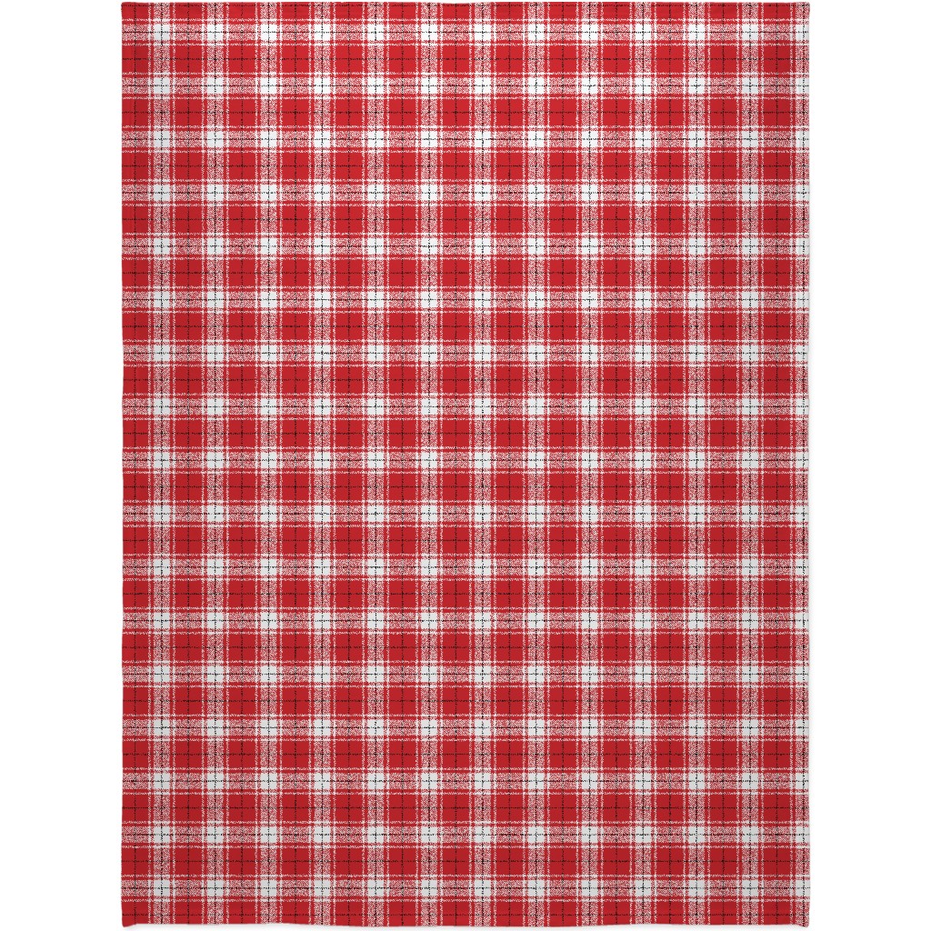 Tartan - White and Red Blanket, Sherpa, 60x80, Red