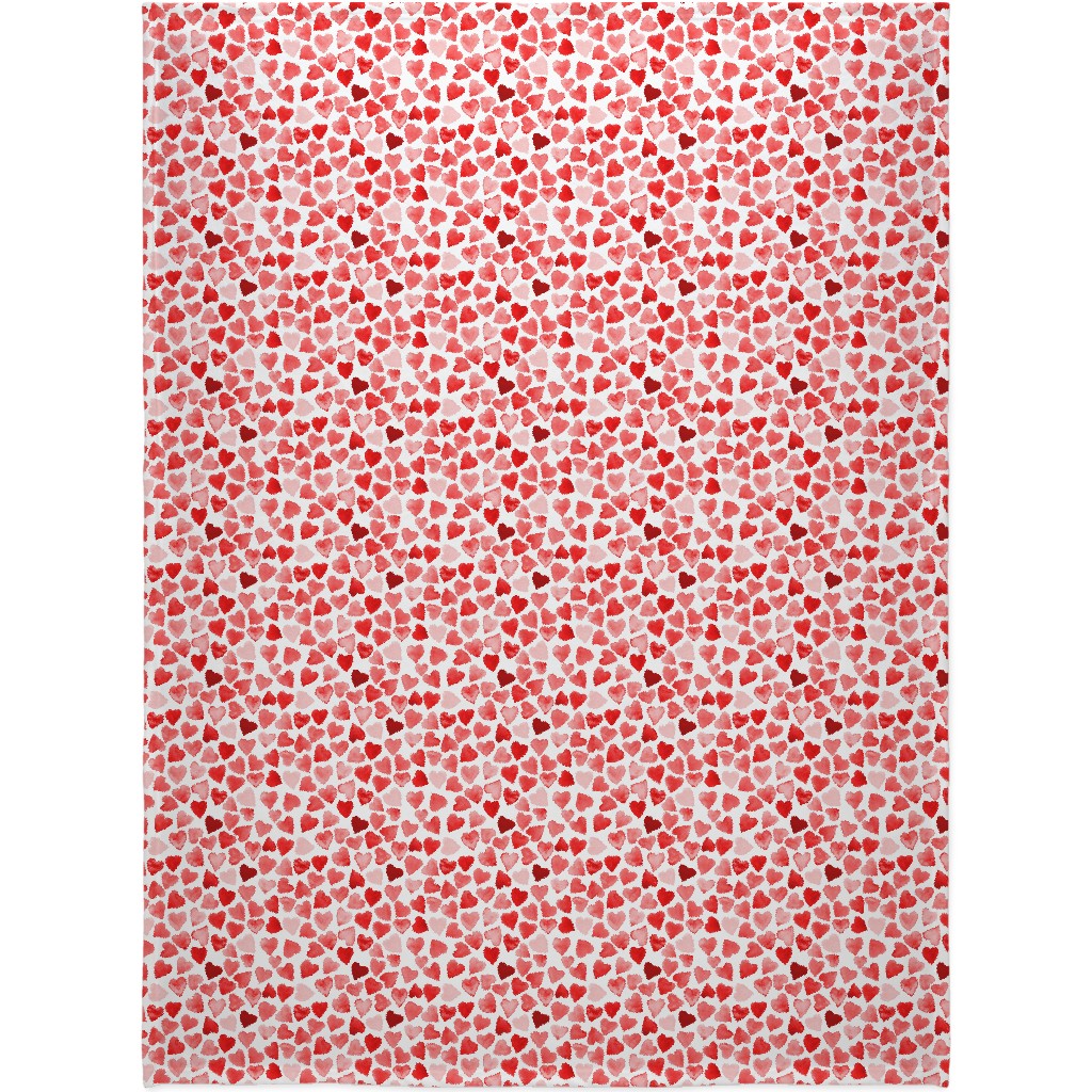 Red Hearts Watercolor - Red Blanket, Sherpa, 60x80, Red