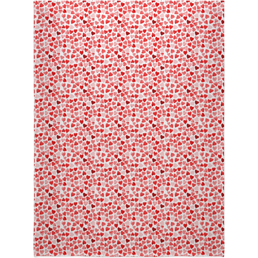 Red Hearts Watercolor - Red Blanket, Sherpa, 60x80, Red, Red