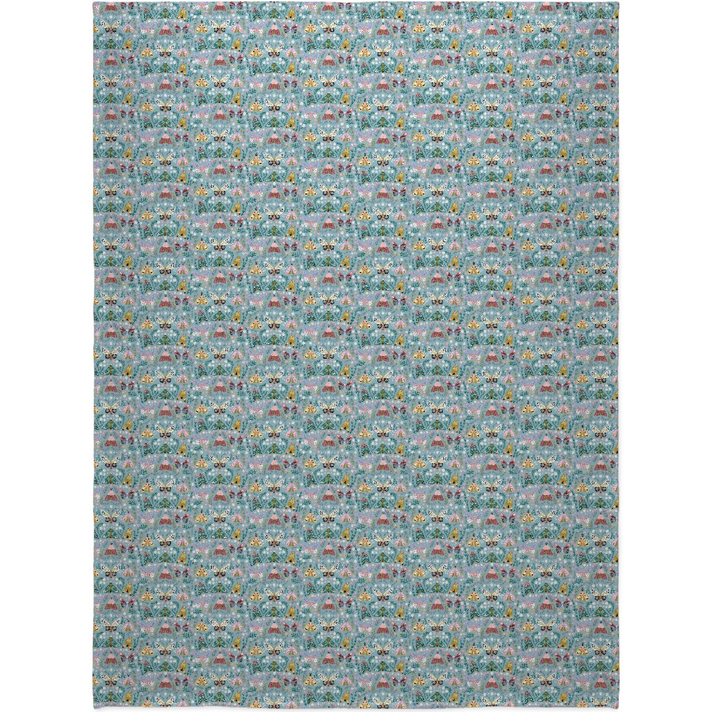 Spring Floral and Butterflies - Blue Blanket, Sherpa, 60x80, Multicolor