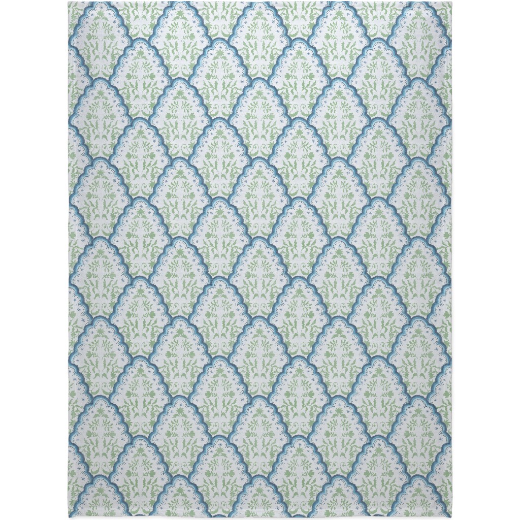 Scallop Paisley - Blue and Green Blanket, Sherpa, 60x80, Green, Classic Green
