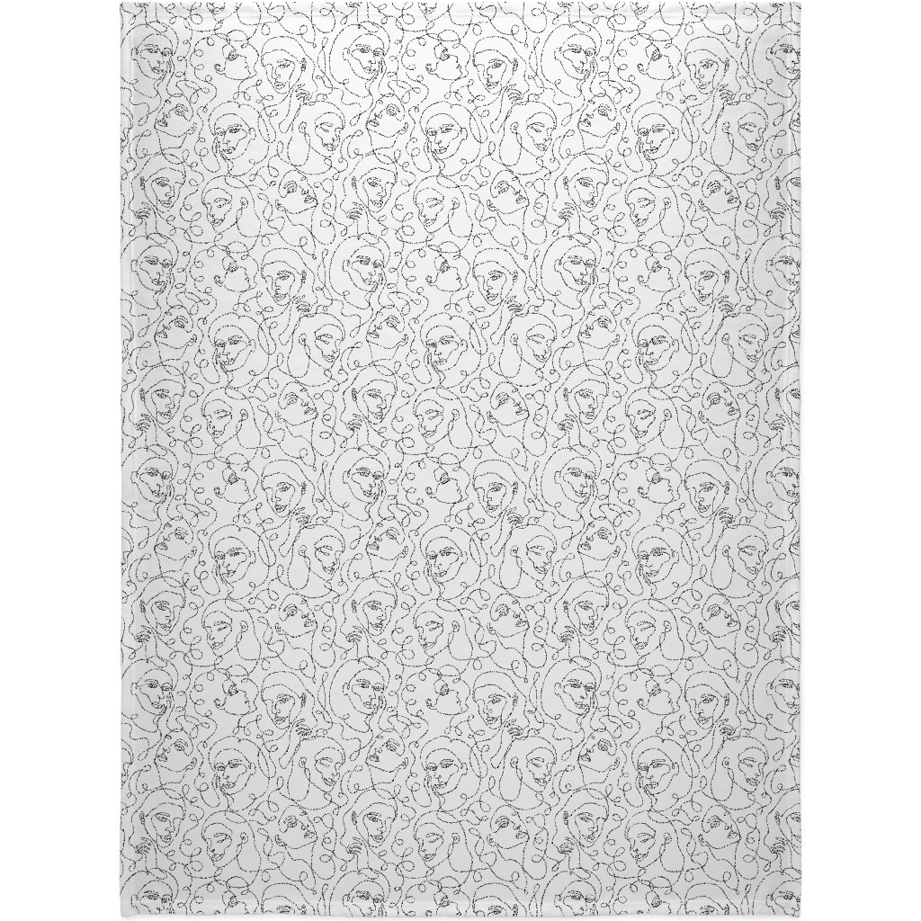 Hand Drawn Women Blanket, Sherpa, 60x80, White, White