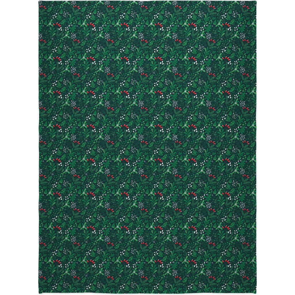 Merry Christmas Botanical - Green Blanket, Sherpa, 60x80, Green