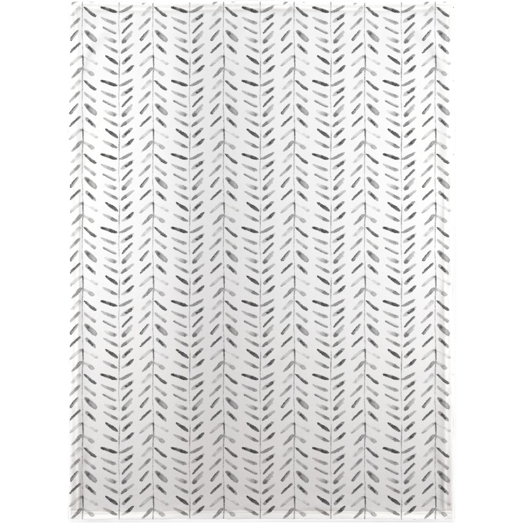 Noir Watercolor Abstract Geometrical Pattern for Modern Home Decor Bedding Nursery Painted Brush Strokes Herringbone Blanket, Fleece, 30x40, White, White