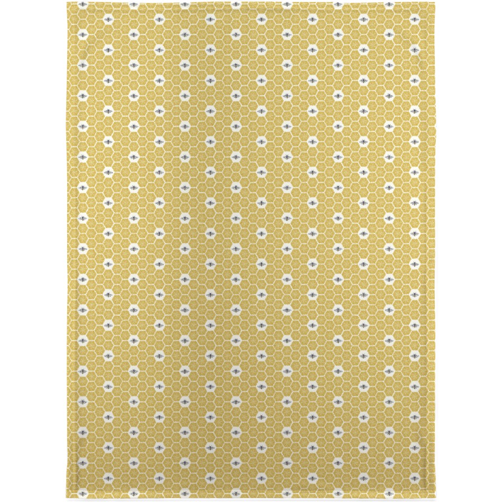 Bees Stitched Honeycomb - Gold Blanket, Fleece, 30x40, Yellow
