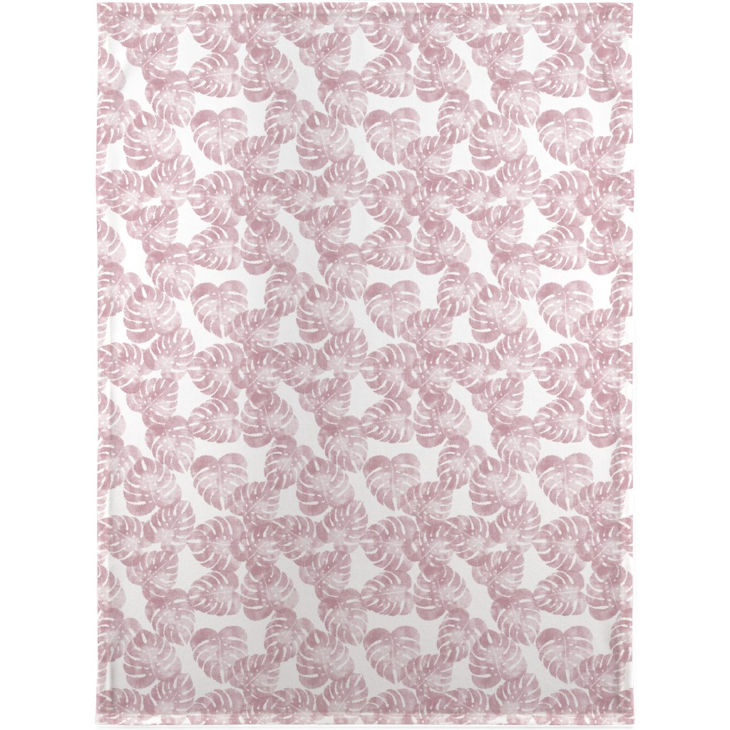 Monstera Leaves - Mauve Blanket, Fleece, 30x40, Pink, Bright Pink
