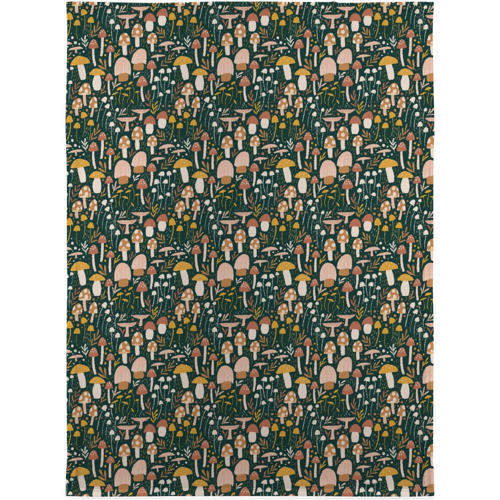 Woodland Mushroom Meadow - Green Blanket, Fleece, 30x40, Green, Classic Green
