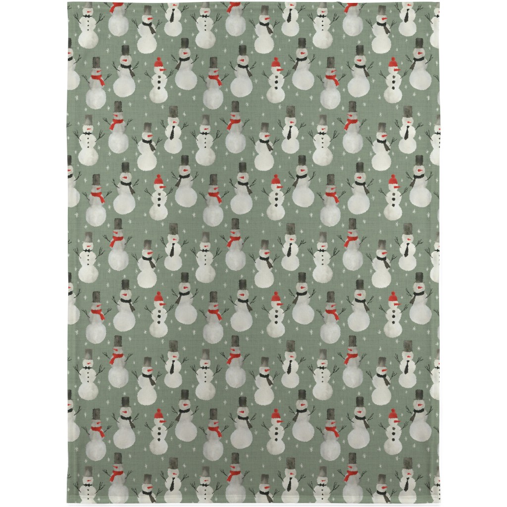 Watercolor Snowmen on Sage Blanket, Fleece, 30x40, Green, Classic Green