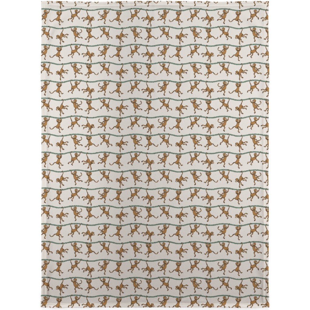 Swinging Monkeys Blanket, Fleece, 30x40, Beige, Stone