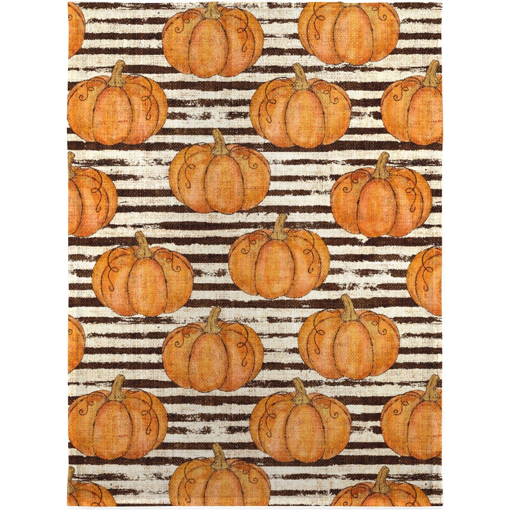 Painted Pumpkins on Distressed Stripes - Orange and Black Blanket, Fleece, 30x40, Orange