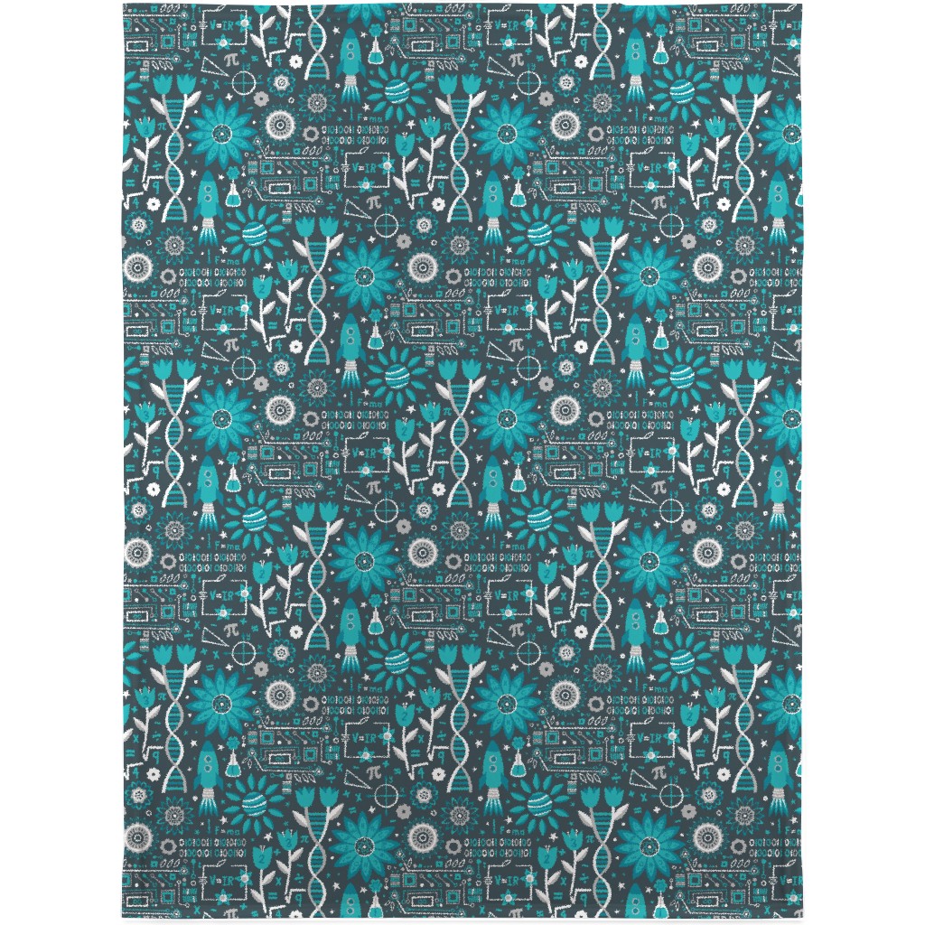 Flowers and Stem Blanket, Fleece, 30x40, Blue, Boardwalk