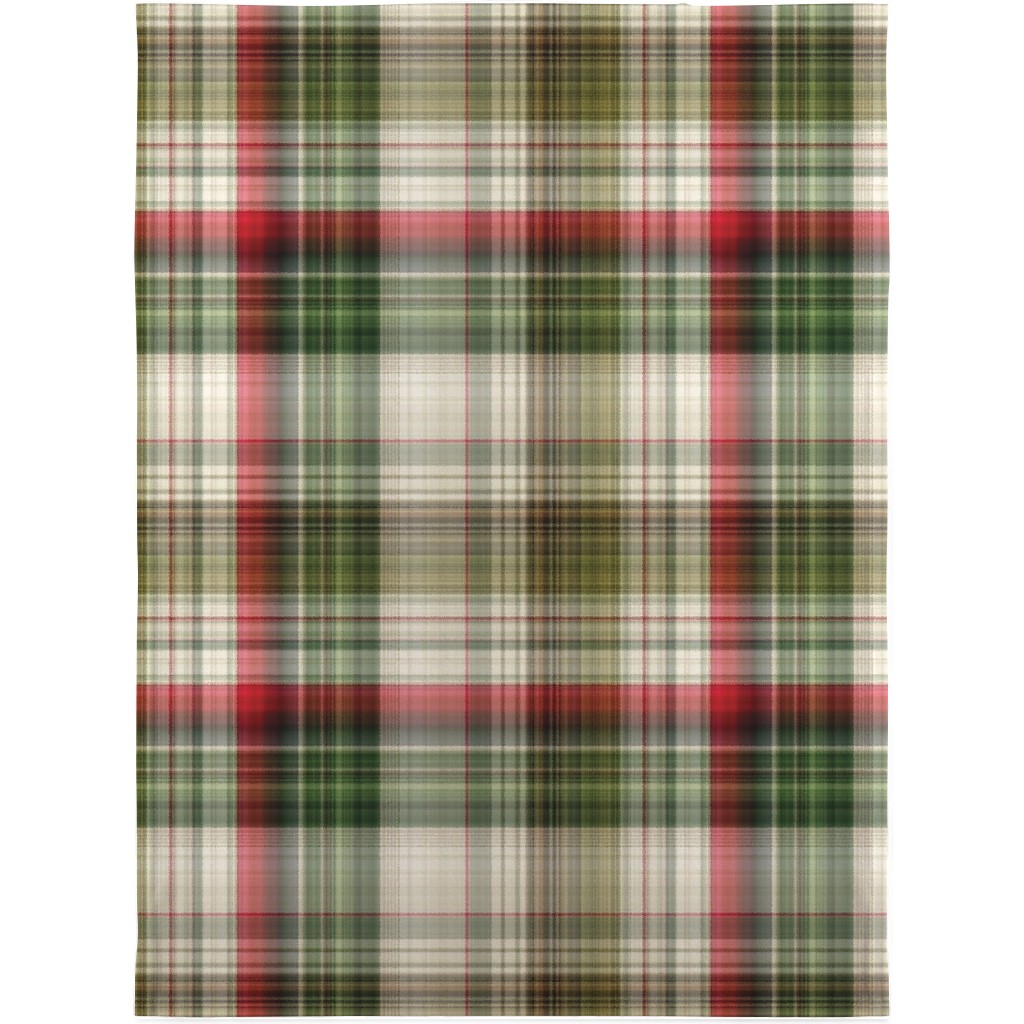 Christmas Plaid - Green, White and Red Blanket, Fleece, 30x40, Green