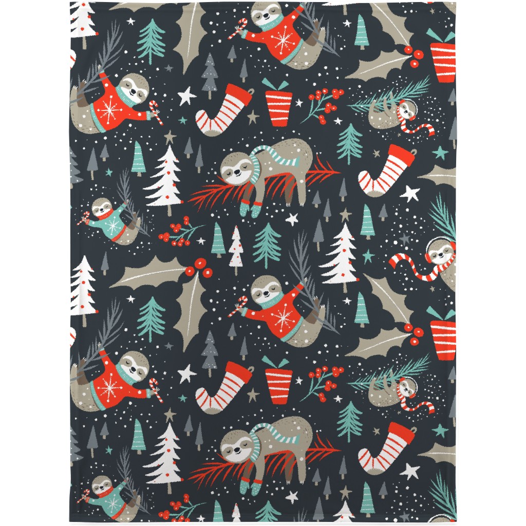 Slothy Holidays Blanket, Fleece, 30x40, Multicolor, Golden