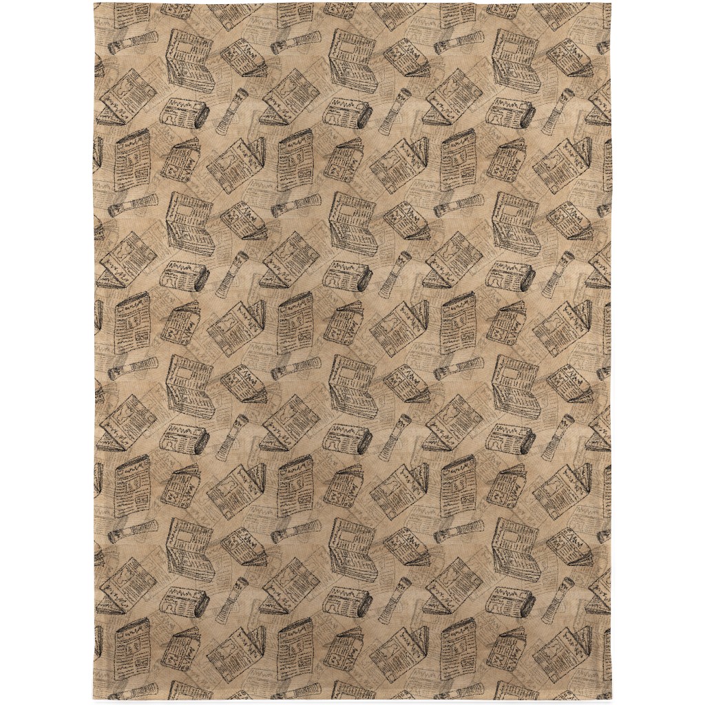 Newsprint Blanket, Fleece, 30x40, Brown, Morning Latte