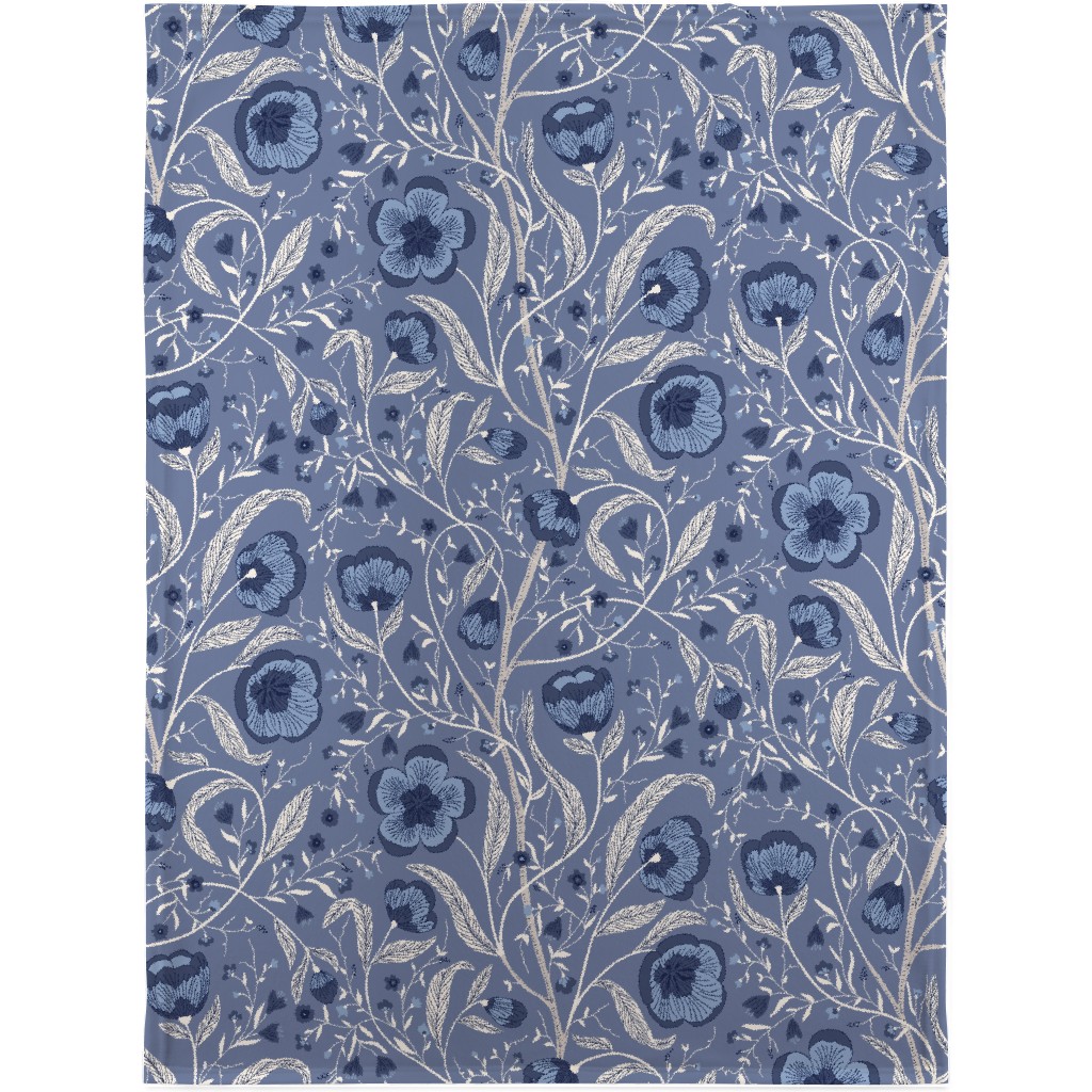 Climbing Flowers and Leafs - Blue Blanket, Fleece, 30x40, Blue, True Blue