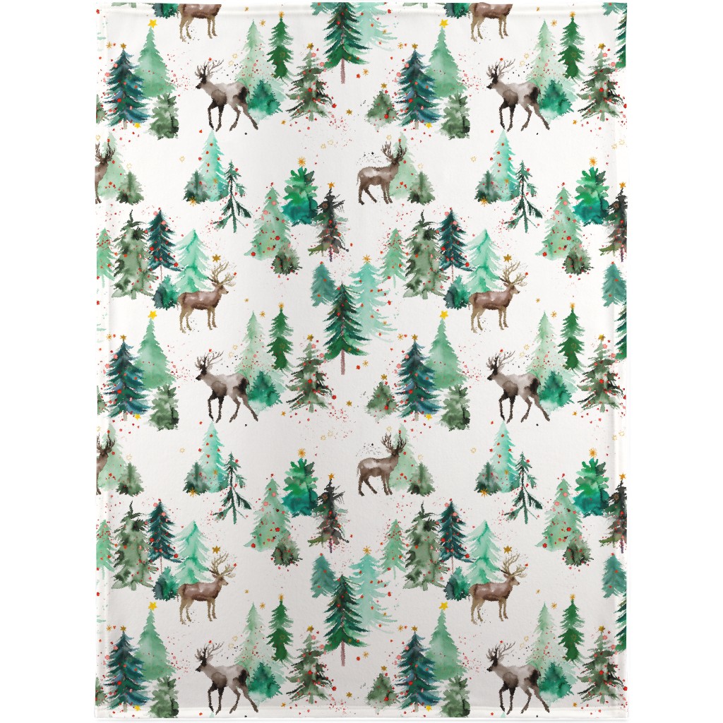 Rudolph Deer & Christmas Trees Blanket, Fleece, 30x40, Green